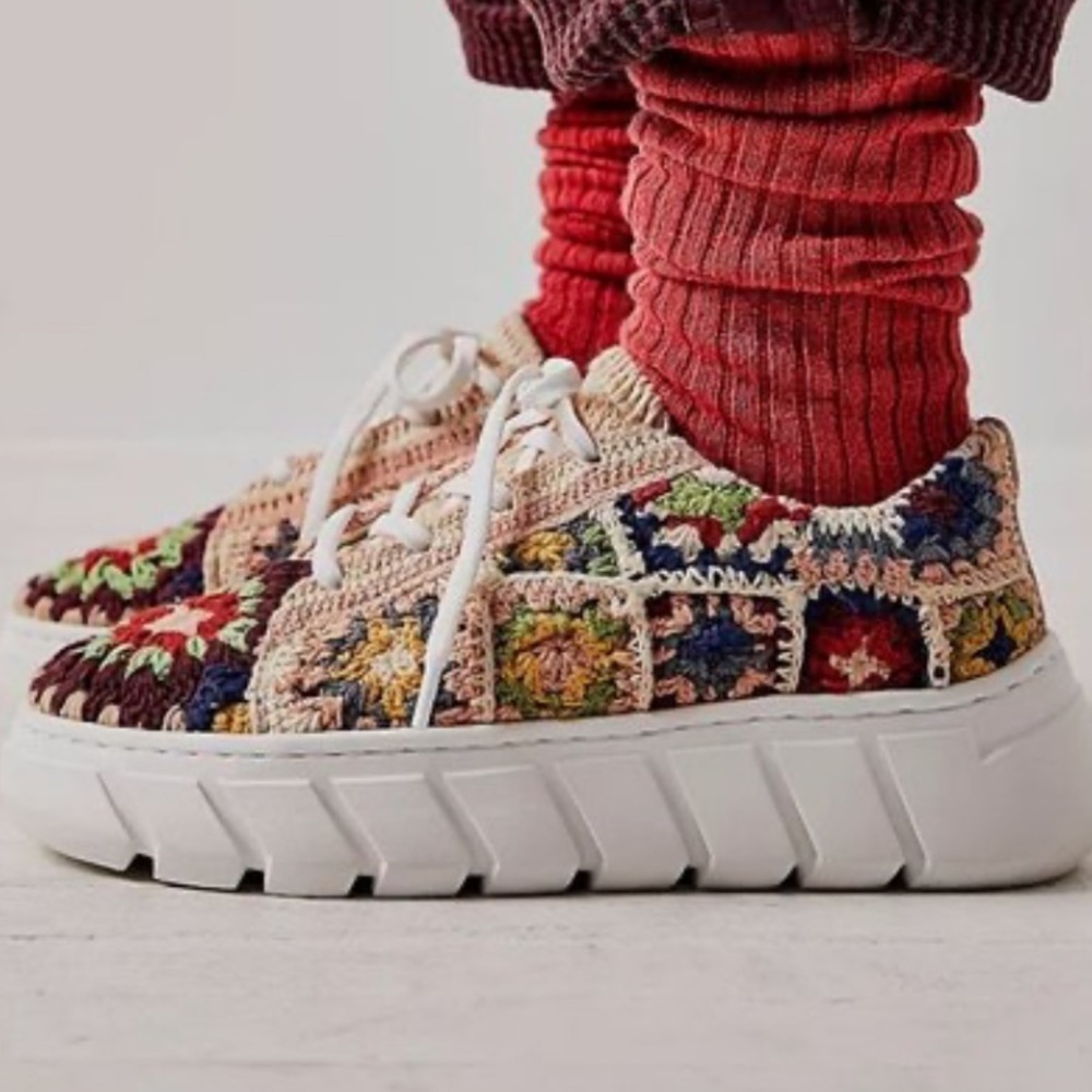 Free People Catch Me Multicolor Crochet Platform Sneakers- never worn- no box - Picture 2 of 11